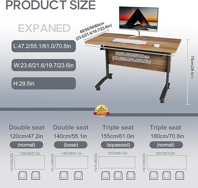 Folding Conference Table 4ft 5ft, Foldable Office Meeting Desk for 6 People, Multiple Sizes Colors Mobile Conference Room Table for Training Room School Business Furniture (2, White Walnut, 47in)