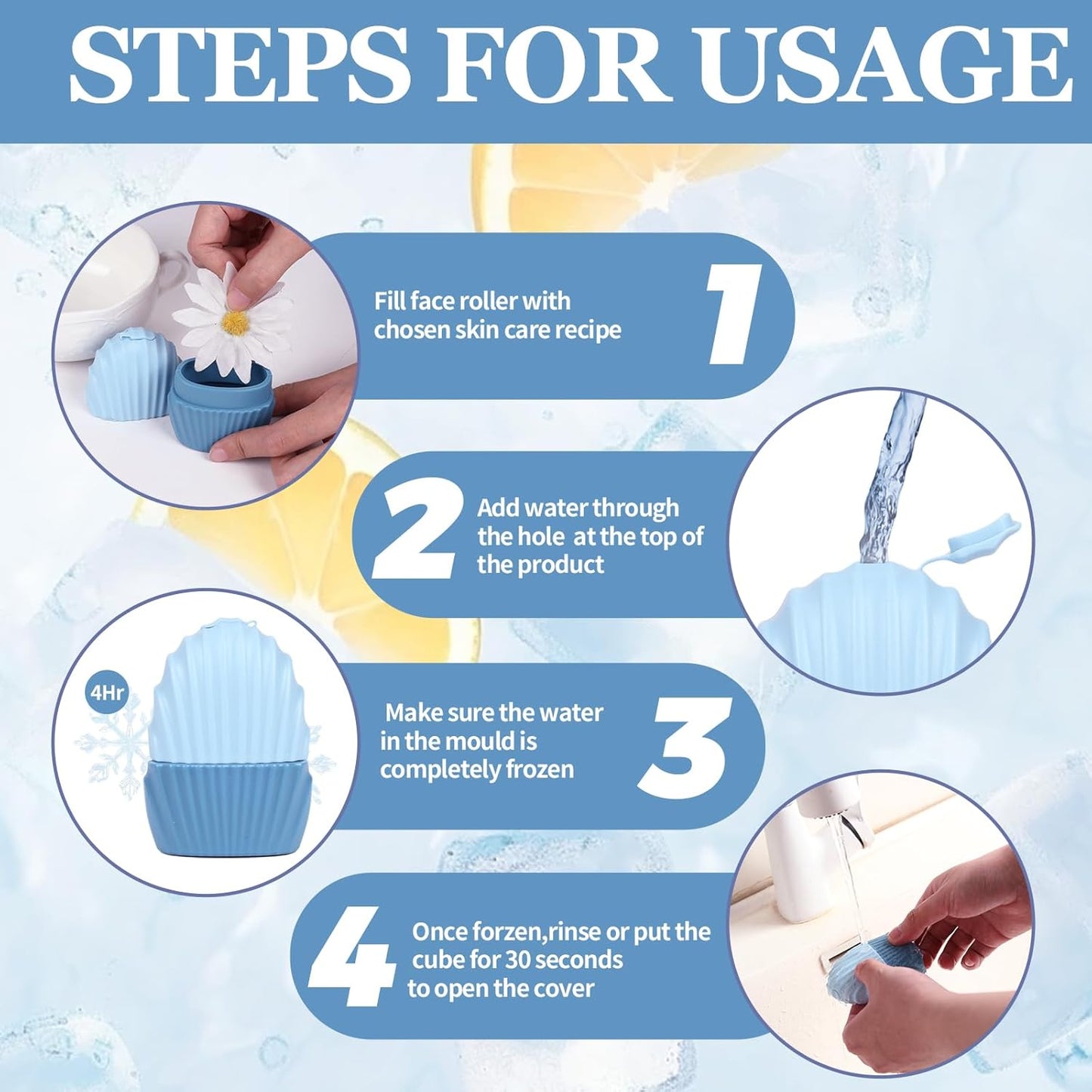 Ice Cube Roller for Face,Eyes and Neck,Reusable Silicone Ice Mold Mermaid Shell Shape for Shrink Pores Anti Wrinkle and Skin Beauty Care,Reduce Migraine Pain,Gua Sha Face Massage Tools (Blue)