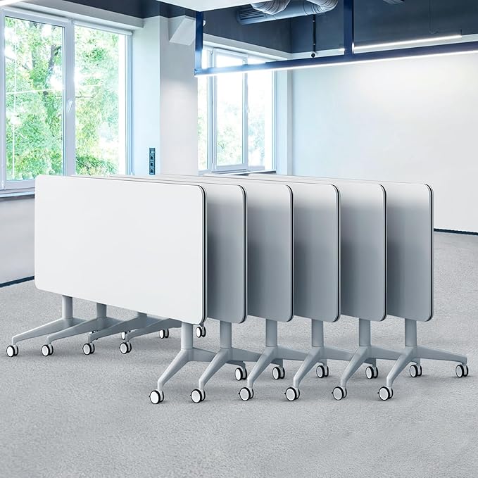 Goakwwuz Conference Room Table, Folding Conference Tables,Thicken Grey Tabletop,Flip Top Wooden Seminar Meeting Room Table for Conference Room Offices (6, White, 47.2“)