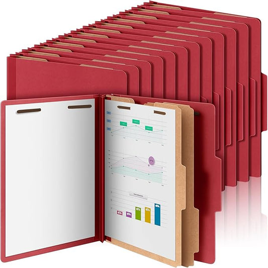 Skyygemm 60 Pcs Classification Folders Letter Size, 2 Divider Pressboard File Folders with 3. 5 Inch Expansion, 2 Prongs Fastener, Heavy Duty Office File Organizers for Teachers, Medical (Dark Red)