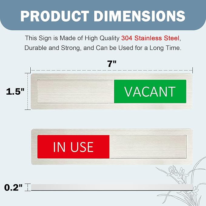 Vacant/In Use Privacy Sign for Home Office Restroom Conference Hotels Hospital - Occupied Door Indicator Slider Tells Whether Room Is in Use - 7'' x 1.5'' Stainless Steel