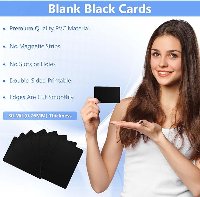 25 Pack - Premium Blank PVC Cards for ID Badge Printers - Premium Quality Black CR80 30 Mil (CR8030) by KLMNDUO - Compatible with Most Photo ID Badge Printers(Black)