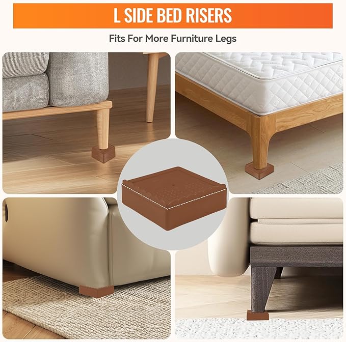 shouwuhho Furniture Risers, 6 Pack Bed Risers with Non-Slip Grip and Heavy Duty Support, 1 Inch 2 Inch 3 Inch 4 Inch Height Lift for Couch, Sofa, Table, Desk, Chair, Refrigerator - Brown, 1 Inch