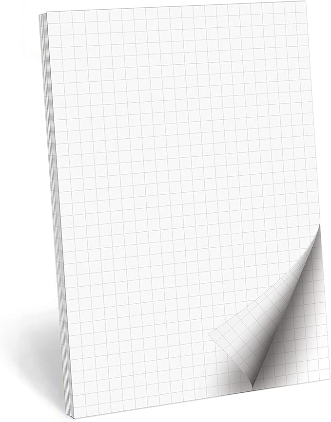 321Done Double Sided Graph Paper Notepad, 0.25 Grid, 5.5x8.5, Made in The USA, Quad Ruled Pad for Writing, Drawing, Sketching Bullet Journaling (50 Sheets) Thick Heavy White Paper