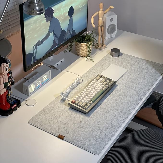 Bright Stone Felt Desk Mat,Non-Slip Mouse Pad, 35.4"x15.7" Office Supplies Desk Protector, Desk Accessories for Home and Office (Light Gray)