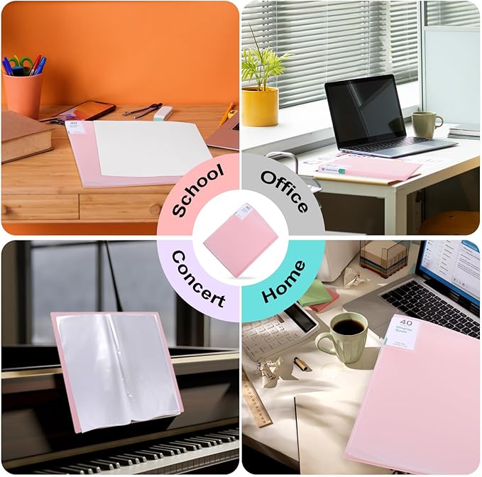Phyxin 60-Pocket Portfolio Binder Organizer, Binder Sheet Protectors 8.5" x 11", Displaying 120 Page Plastic Folders for Documents, Document Organizer for Concert, Artwork, School & Office Use, Pink