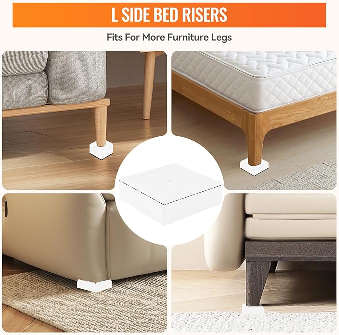 shouwuhho Furniture Risers, 4 Pack Bed Risers with Non-Slip Grip and Heavy Duty Support, 1 Inch 2 Inch 3 Inch 4 Inch Height Lift for Couch, Sofa, Table, Desk, Chair, Refrigerator - White, 1+1 Inch
