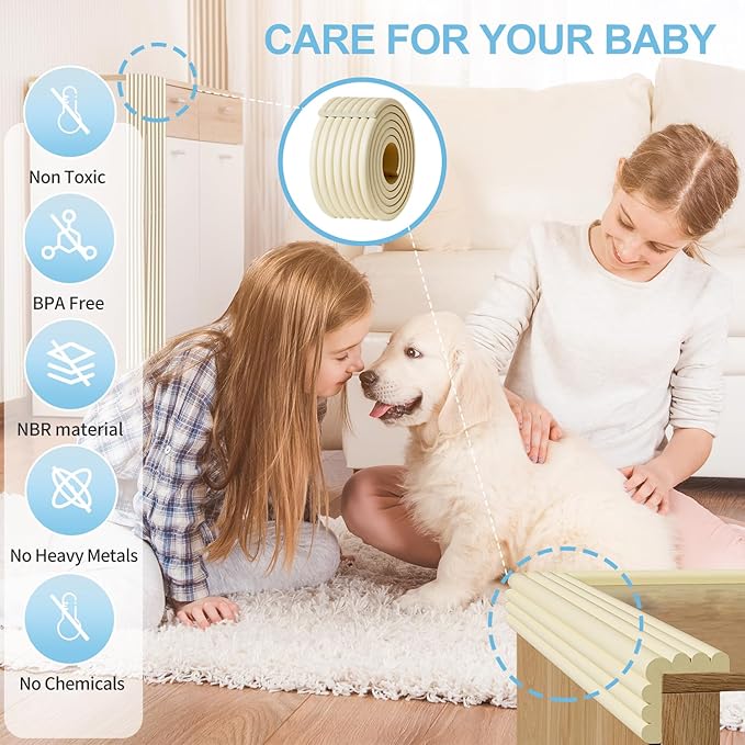 Edge Protector,Baby Proofing Baby Edge Protector Strip Safety,Soft Rubber Foam Padding,Edge Corner Guards Protector Corner Edge Bumpers for Furniture (White, 6.56Ft x 3.15" W x 0.31" Th)