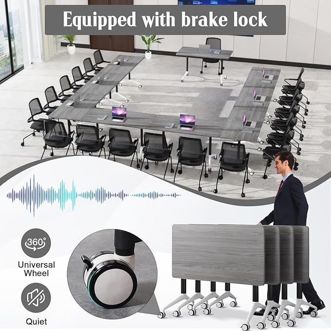 Conference Table,55.1''Folding Conference Room Table for 4-12 People,Mobile Flip Top MeetingTraining Table with Different Coulor and Styles for Offices, Classrooms,Meeting Room (2, F)