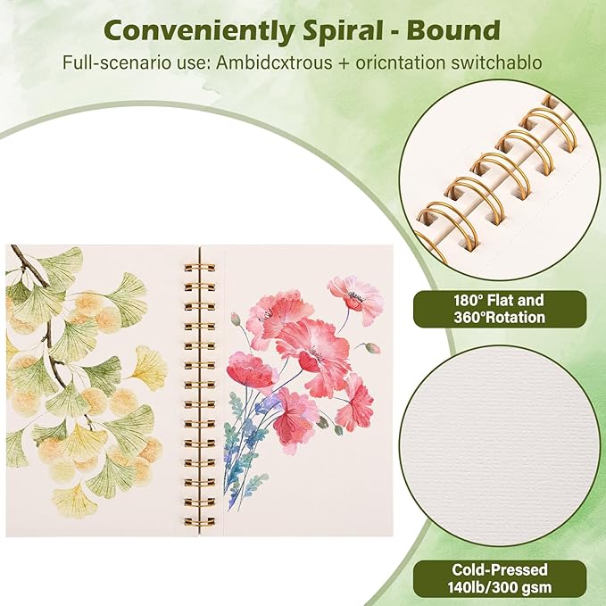 3-Packs Watercolor Paper Pad 3.5x5.5 Inch | 30 Sheets 140lb/300g,Spiral-Bound, Tear-Resistant & No-Bleed | Artist-Grade for Water Color Paper/Ink | Compact Travel Sketchbook (Adults,Beginners)