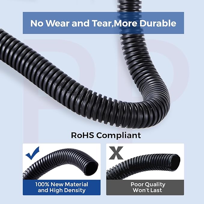 Wire Loom 1/2 inch 10ft, YCLYC Split Loom, Cord Protectors from Pets, Wire Protector Tubing, Flexible Wire Conduit, Electrical Cord Cover for Automotive, Black