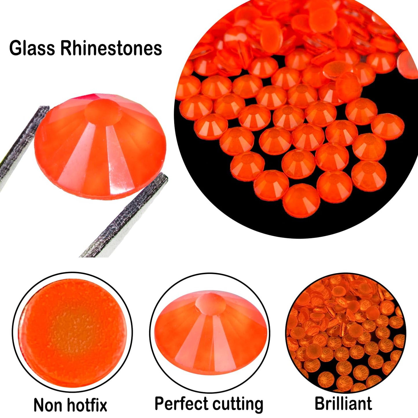 Flatback Glass Rhinestones,Bedazzler Gems 1440pcs Non Hotfix Crystal Rhinestones for Nail Charms Crafts Clothes Tumblers,Orange Neon,SS16