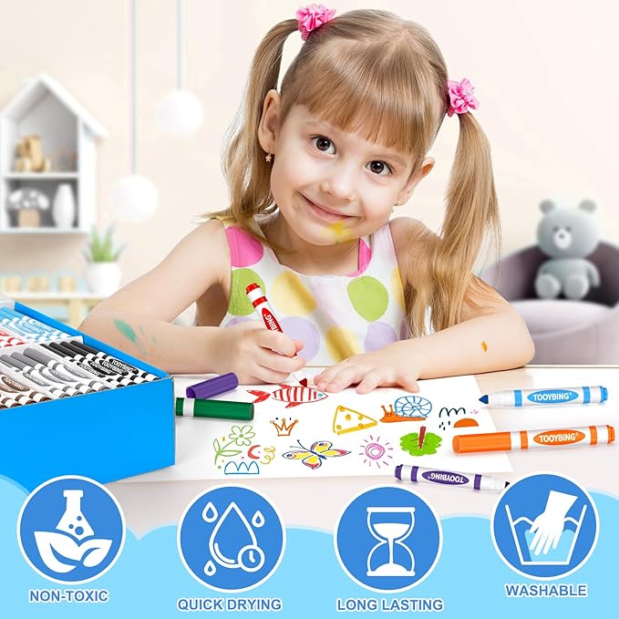 TooyBing Washable Markers Bulk (288 Count), 12 Assorted Colors, Washable Markers for Kids Classroom School, Broad Tip Durable for Back to Classroom Art School Supplies Essentials