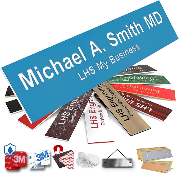 Engraved Name Plates for Door Sign Personalized Light Blue Plastic Nameplate with White Letters - Made in USA 2x8 B1
