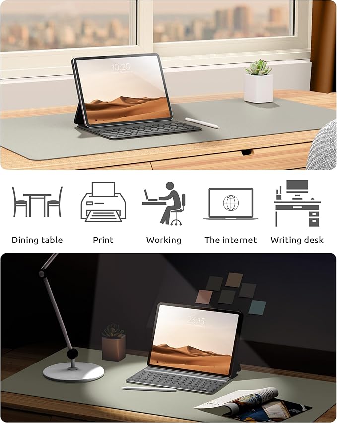 YSAGi Leather Desk Pad Protector, Office Desk Mat, Large Mouse Pad, Non-Slip PU Leather Desk Blotter, Laptop Desk Pad, Waterproof Desk Writing Pad for Office and Home (Olive Beige, 23.6" x 13.8")