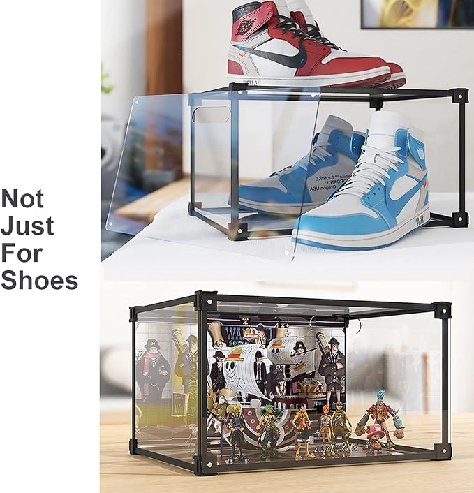 KOKOIN Transparent Plastic Storage Clear Shoe Display Case Box Organizer - Magnetic Side Open, 16PC (Black)