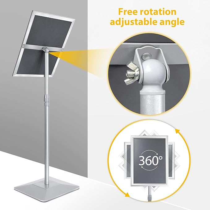 VAIIGO 11"x17" Pedestal Poster Stand with Heavy Duty Solid Steel Base, Adjustable Floor Standing Sign Holder for Vertical and Horizontal Display, Silver 3Pack