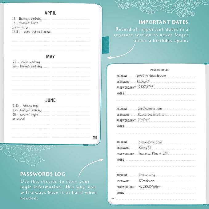 Legend Planner Address Book with Alphabetical Tabs – Mini Telephone Contacts Book for Phone Numbers, Addresses, Passwords, Small (Turquoise)