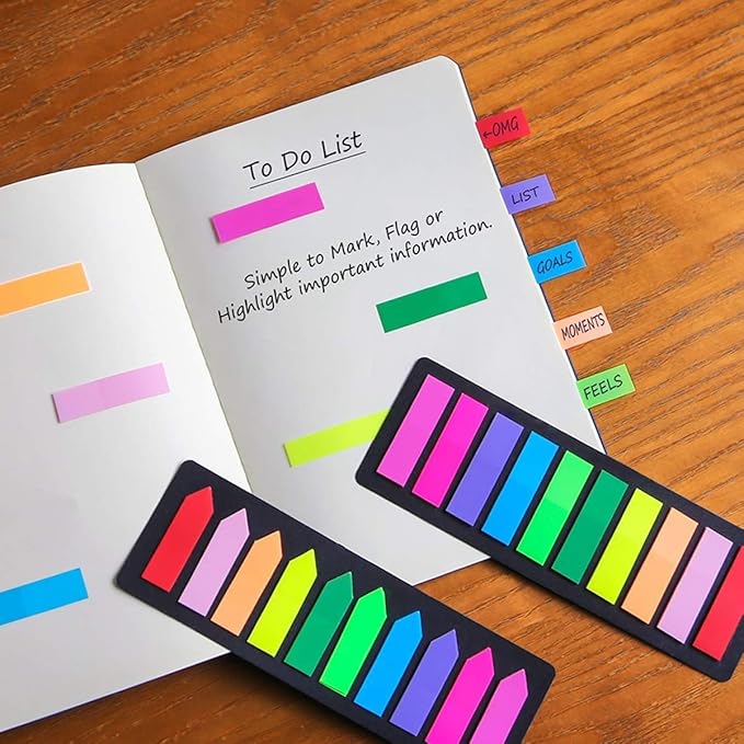 KICNIC 1500 Pieces Page Markers Sticky Index Tabs, Arrow Flag Tabs Self Adhesive, Colored Notes Tab Stickers for Notebook, Documents, Books [10 Colors, 3 Designs] Sticks Securely, Removes Cleanly
