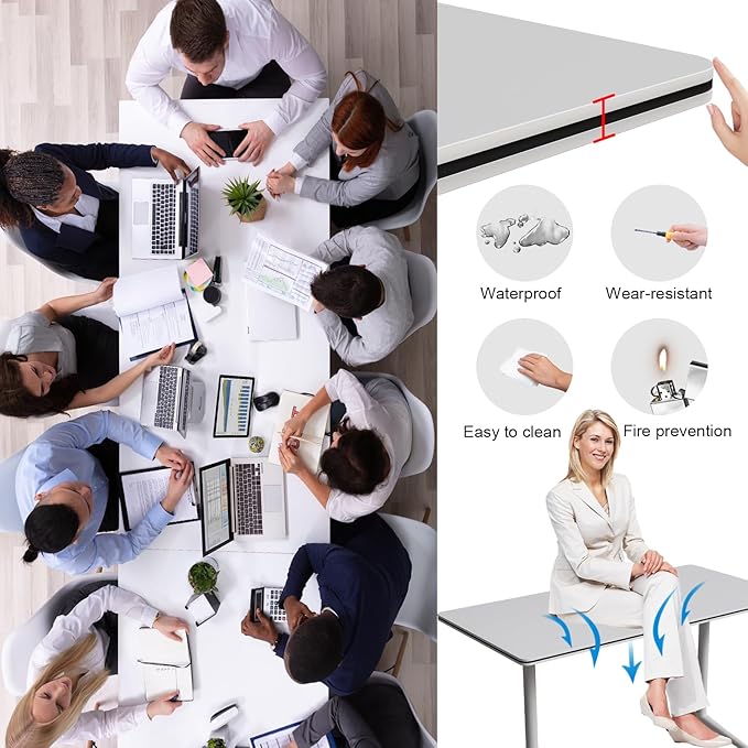 Conference Table Flip Top Mobile Conference Room Tables,Folding Conference Table with Wheels,Large Meeting Training Seminar Table Saving Space for Office Classroom (4, White, 70.8'')