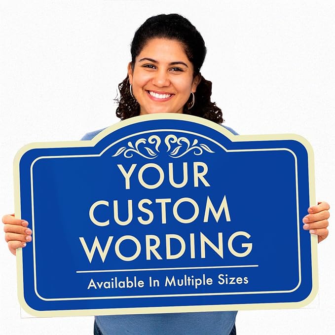Custom Decorative Outdoor Metal Signs, Personalized Aluminum Signs, Customized Driveway Signs, Waterproof Signs Made In USA, Design 1 Blue Steel 36x24 In