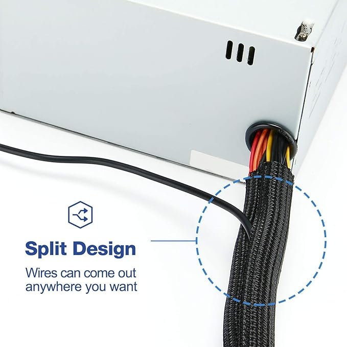 QCSIW 3/8" 50ft Braided Cable Sleeve Split Wire Loom Tubing – Expandable Cord Protector for USB, Power Cords, Audio/Video Cables – Cat Chew Proof, Durable Wire Management Sleeving (Black)