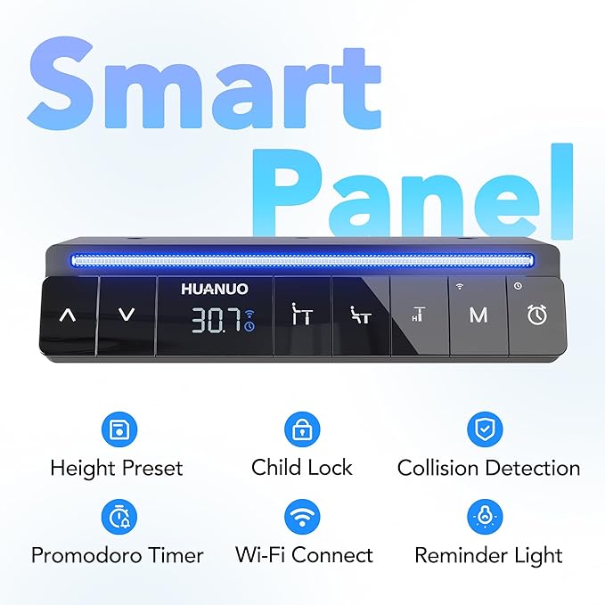 HUANUO One-Piece AI-Powered Electric Standing Desk, Smart APP, Work with Alexa & Google, Adjustable Height, 6 Memory Settings, Sedentary Reminder, Ergonomic Sit-Stand Desk, 32-inch, Light Walnut