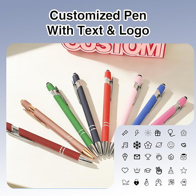 CRME Custom Engraved Ballpoint Pens Bulk Customized Metallic Printed Name Pens Black Ink Personalized Pen with Text Business Logo Smooth Writing for Professionals Friends Church Blue Pen