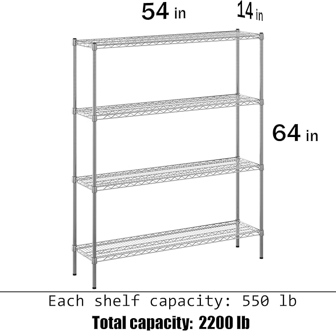 Regal Altair 14" Deep x 54" Wide x 64" Height Wire Shelving Kit | 4-Tier | NSF Commercial Storage Rack Unit