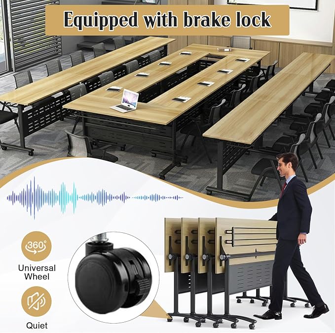 Conference Table,55.1''Folding Conference Room Table for 4-12 People,Mobile Flip Top MeetingTraining Table with Different Coulor and Styles for Offices, Classrooms,Meeting Room (2, 61''E)