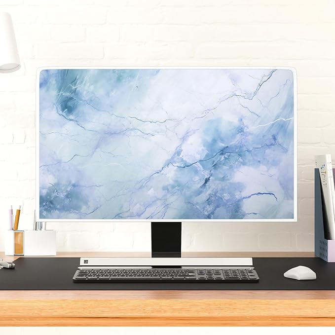 Baocicco Fashion Haze Blue Marble Computer Monitor Dust Cover 26, 27, 28 Inch Full Body Cover for Display Screen Panel Case Computer Sleeve Compatible with iMac 26, 26-28 PC, Desktop and TV