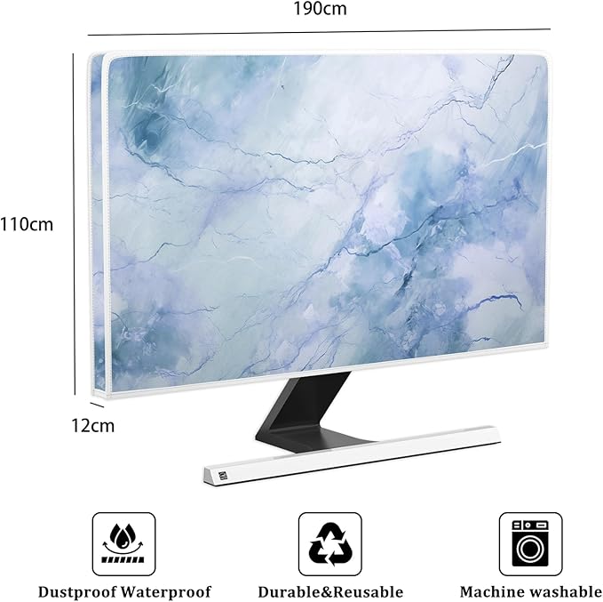 Baocicco Fashion Haze Blue Marble Screen TV Cover Cover 80 Inch Waterproof Full Body Covers for TV Display Screen Weatherproof Television Sleeve Compatible with Television LED LCD OLED TV