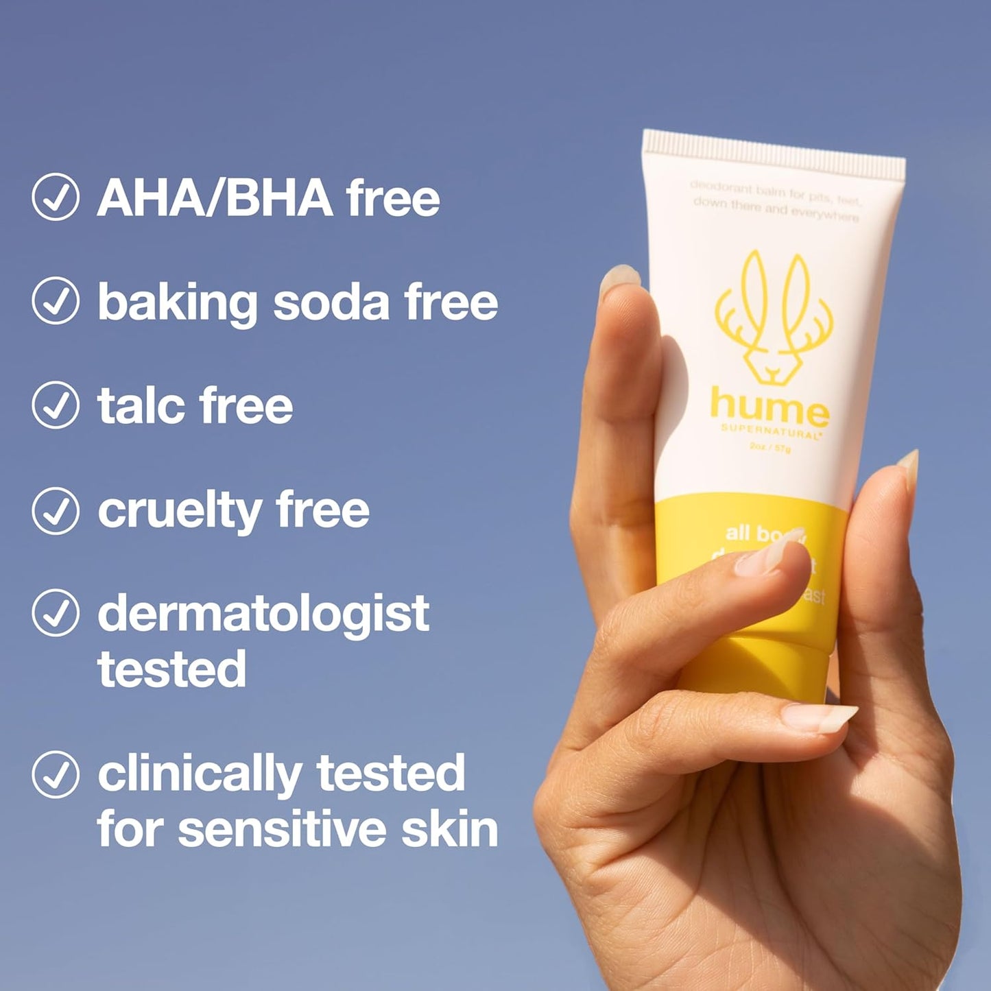 Hume Supernatural Invisible Whole Body Deo Balm - Full Body Protection - Aluminum Free, No Baking Soda - Anti-Chafing Odor Control - Clinically Tested on Sensitive Skin (Coconut Coast, 1-Pack)