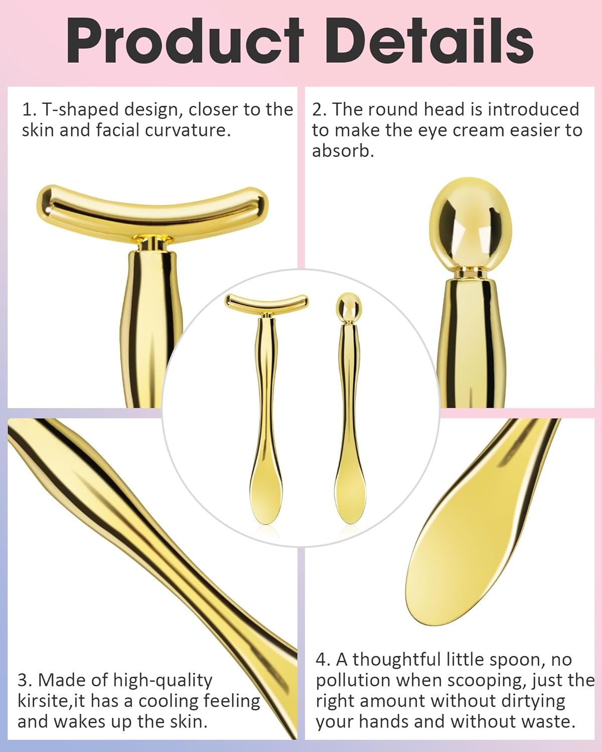 Eye Cream Applicator with Holder, 2PCS Metal Under Eye Roller Wand Stick for Puffy Eyes Puffiness Wrinkle, Eye Cream Applicator Tool Facial Massage, Eye Massager Tool Gift for Women Gold