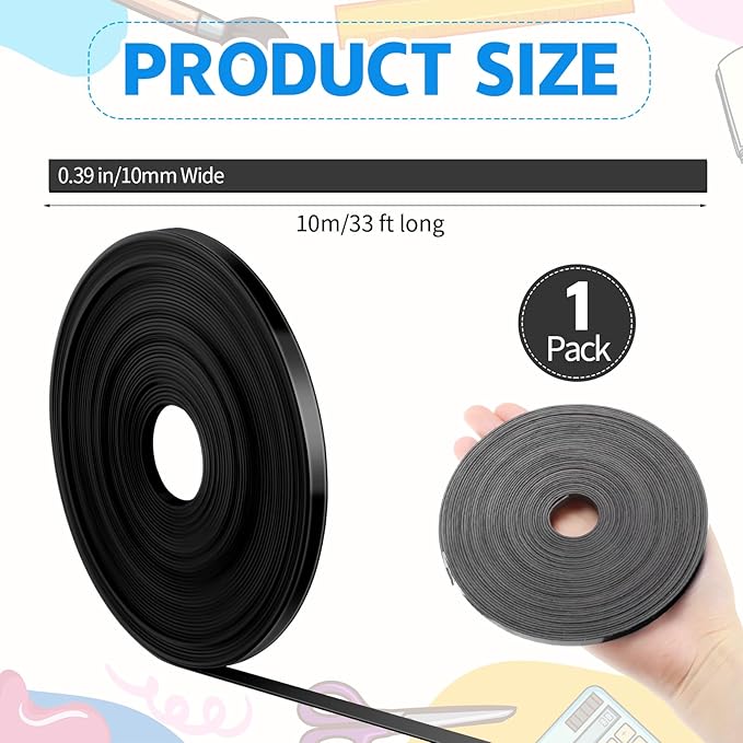 AmazingSpark Magnetic Tape Roll Thin Strips, 0.39 Inch x 33 Feet Magnetic Board Dividers Whiteboard Graphic Decorative Tape Marking Line for Classroom Office Art Accessories(Black)