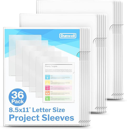 Dunwell Clear Folders for Documents, Plastic 8.5x11 File Sleeves for Document Protection, Filing, Storage, Organization (36 Pack) Transparent Folders with Pockets, Durable Letter Size Document Holder