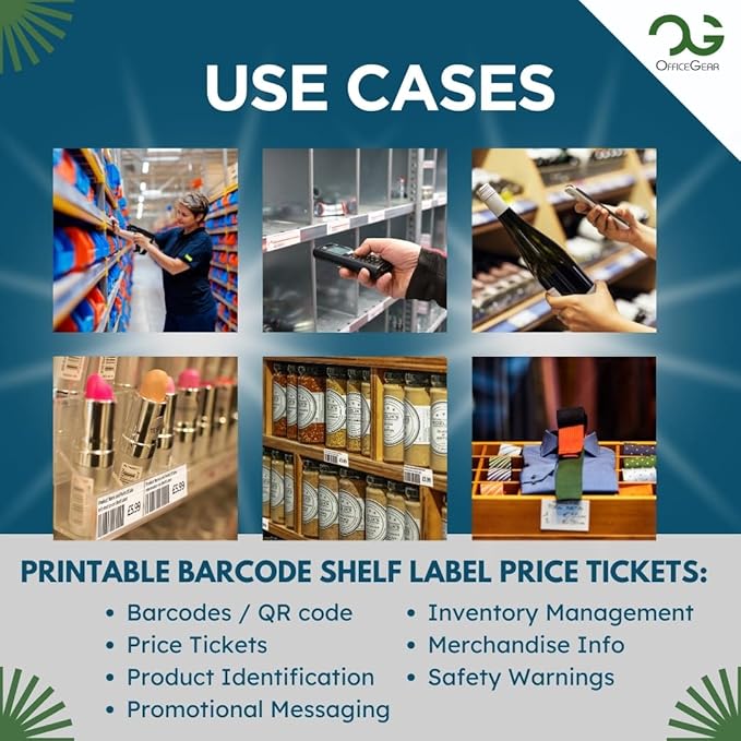 OfficeGear Shelf Edge Barcode Price Ticket Labels 64-up [25 Sheets - 1600 Pack] 37x26mm Custom Printable A4 Card Micro Perforated Non-Adhesive Merchandise Tag with Free Downloadable Design Template