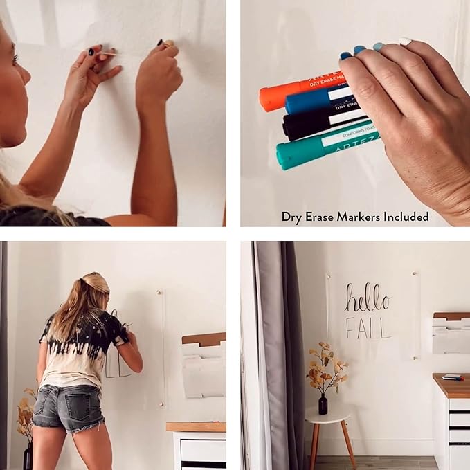 Acrylic Dry Erase Board for Wall with Stylish Border - Shipped Next Day, Made in USA, Non-Magnetic Whiteboard, Wall Mounted Board, Easy to Clean (White - 18x24)