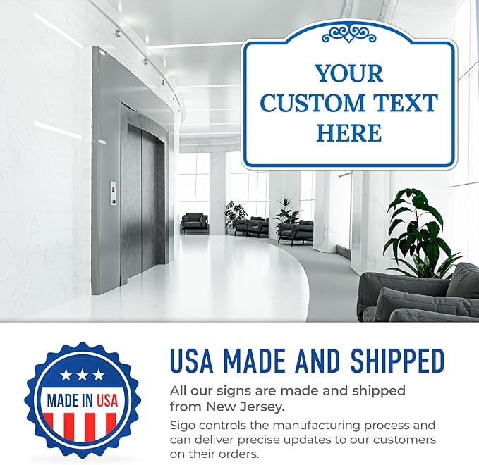 Custom Decorative Sign, Personalized Metal Sign for Business, Driveway, Home, Airbnb, Office Door Plaque, Blue Light Sign, 7x10 Inches, ACM, Fade Resistant, Made in USA by Sigo Signs