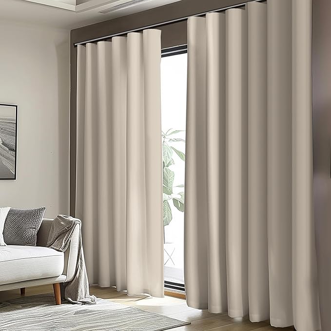 Cbsroro Room Divider Blackout Curtain Track Curtains Wall Dividers Panels Screen for Living Rooms Bedroom Office Privacy Partition Separation, W120 × L84 Inch,1 Panel, Beige