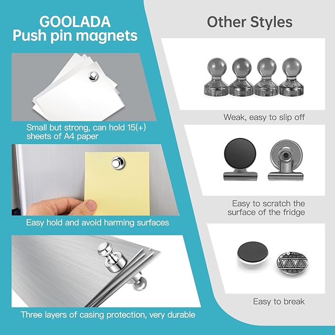 Pack of 16 Silver Refrigerator Magnets Strong Fridge Magnets for Whiteboard Magnets for Fridge Metal Magnetic Push Pins for Kitchen Office School Decorative