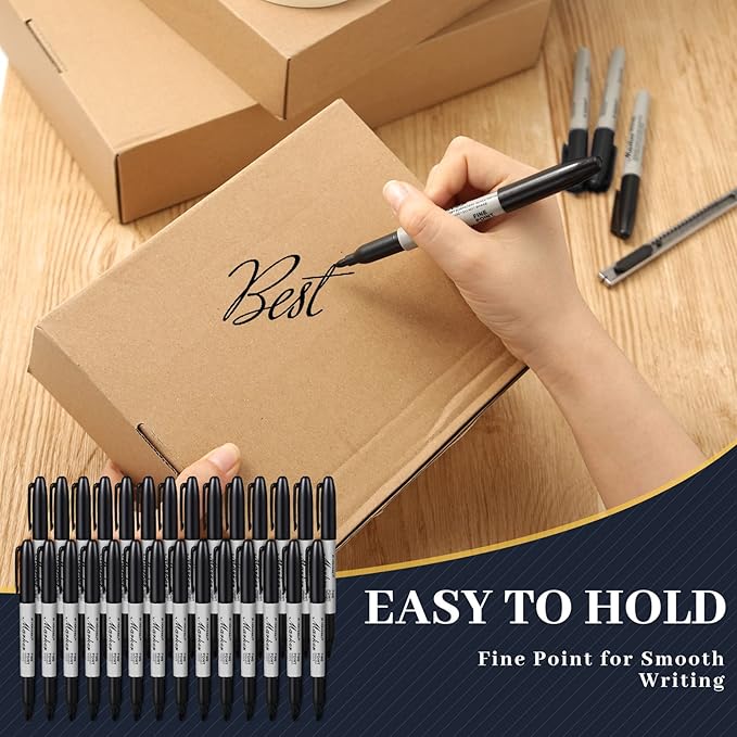 Thenshop 160 Pack Black Permanent Markers Bulk - Fine Point Permanent Marker Quick Drying Waterproof Pens for Doodling Writing Marking Classroom Work on Wood Metal Stone Glass, Office School Supplies