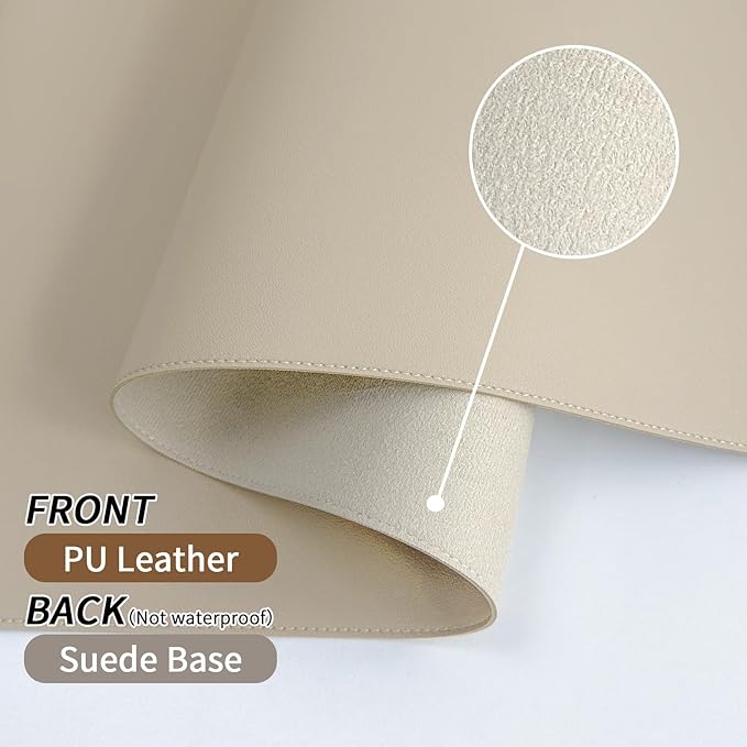 Beige Desk Mat with Stitched Edges, 31.5"×15.7" Keyboard Pad, Non-Slip Desk Protector Mat, Leather Desk Blotter, Waterproof Desk Pad for Office Home Decor