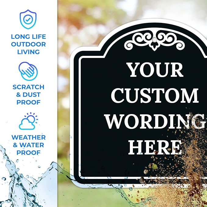 Custom Decorative Sign, Personalized Metal Sign for Business, Driveway, Home, Airbnb, Office Door Plaque, Black Background Sign, 24x24 Inches, ACM, Fade Resistant, Made in USA by Sigo Signs