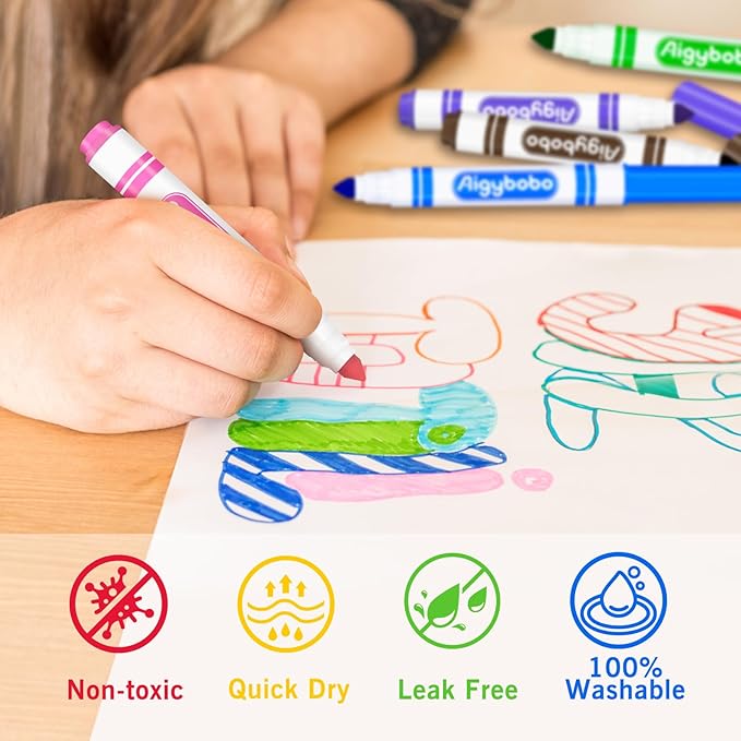 Aigybobo 200 Count Washable Markers Bulk, 8 Assorted Colors, Broad Line Conical Tip Coloring Marker for Kids, Markers Bulk Pack for Classroom, School Art Supplies & Back to School Supplies
