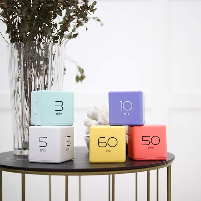 mooas Cube Timer (White), Timers Cube Flip Block Timers Productivity Gravity Sensor Time Management for Kids ADHD Classroom Kitchen Desk Workout Cooking Study 5, 15, 30, 60 min Timer Setting