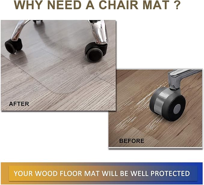 Office Chair Mat for Hardwood Floor, 48”x 36” Vinyl Desk Chair Mat Clear Floor Protector Mat for Rolling Chair Office & Home, Easy Glide and Flat Without Curling