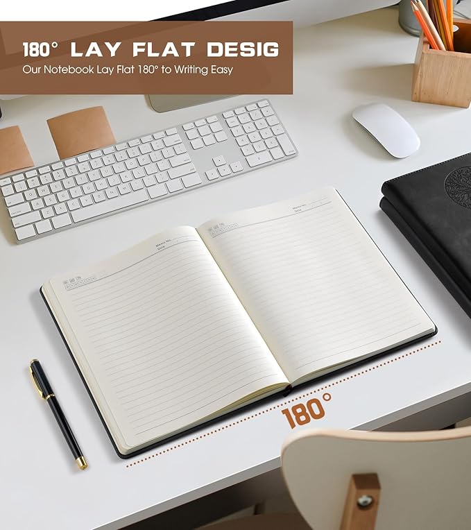 Biuwory Lined Journal Notebook for Women Men,256 Pages A4 Large Hardcover Leather Journals for Writing,Travel,Business,Work,School,College Ruled Notebooks for Note Taking, Diary Notepad 8.6"×11"