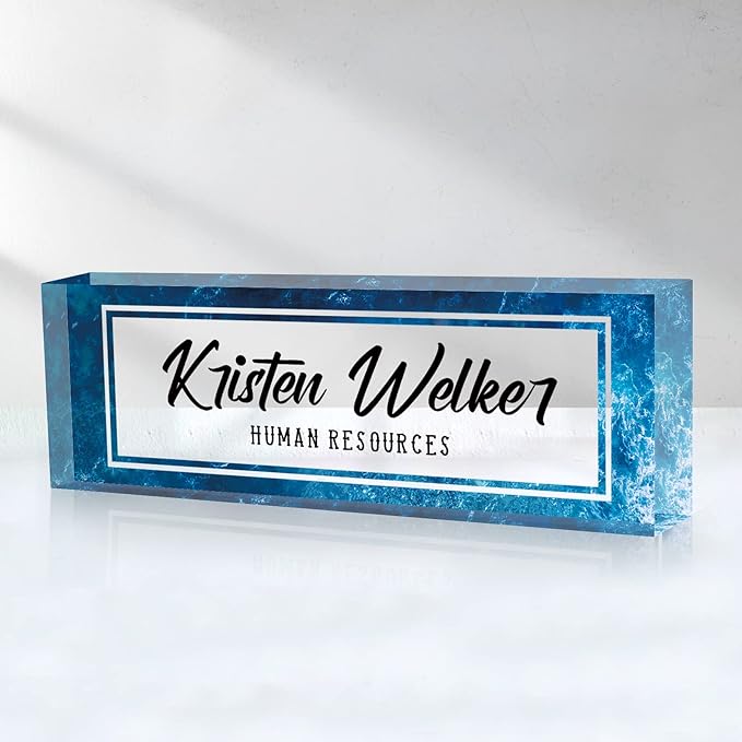 Custom Name Plate for Desk, Desk Name Plate Personalized, Office Decor for Women Men, Acrylic Desktop Accessories, Office Gifts for Coworkers Boss Teacher, Employee Appreciation Gifts (Blue Sea)