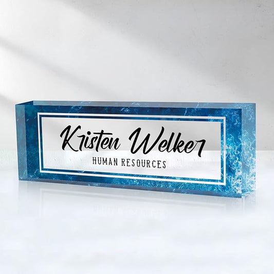 Custom Name Plate for Desk, Desk Name Plate Personalized, Office Decor for Women Men, Acrylic Desktop Accessories, Office Gifts for Coworkers Boss Teacher, Employee Appreciation Gifts (Blue Sea)